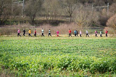 Skupina běžců u řeky Berounky
